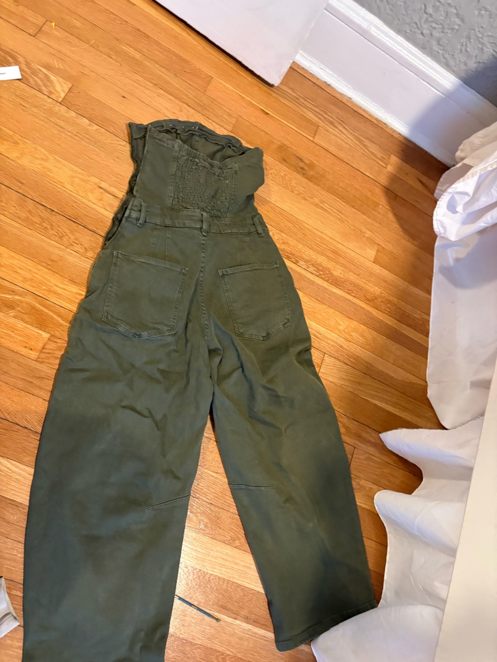 Free people “Je Suis Pret Barrel Jumpsuit” olive green